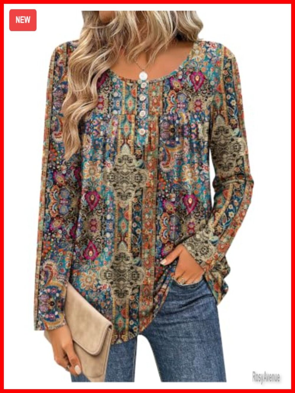 Long Sleeve Floral Tunic Blouse Loose Fit Stretchy Dressy Casual Top